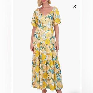 Vince Camuto Floral Puff Sleeve Open Back dress